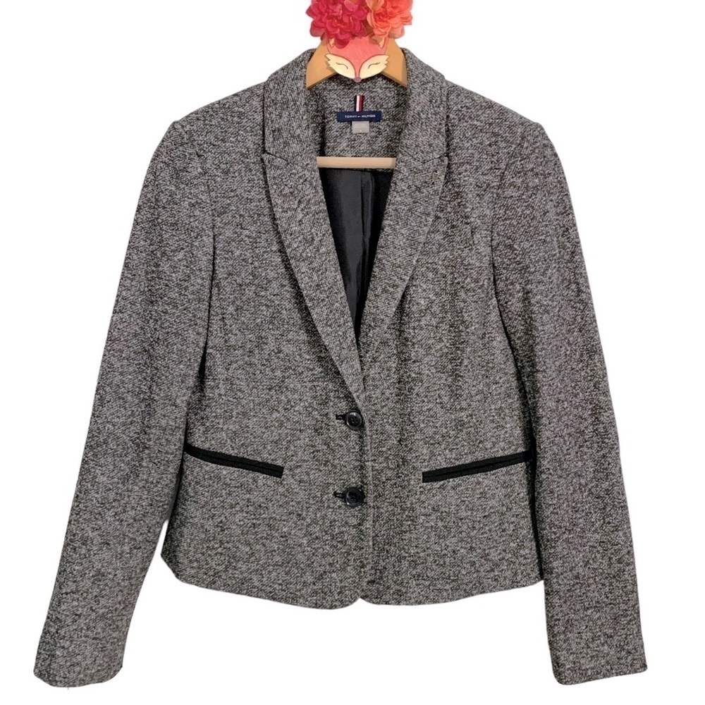 Tommy Hilfiger blazer gray marled single button with elbow patches jacket size 4